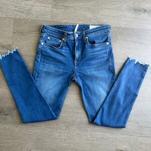 rag & bone Women's Dark Blue Skinny Jeans with Raw Hem